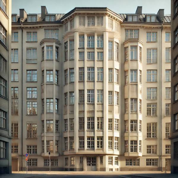 Flerbostadshus i Stockholm med renoverade fönster i en bostadsrättsförening